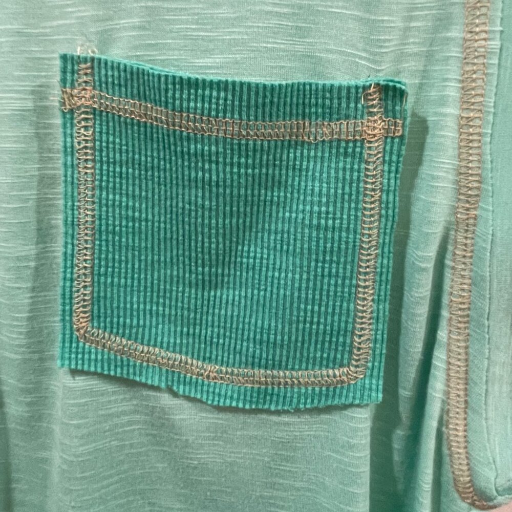 POL Stitch-back Slub & Ribbed Pocket Muscle Tank Aqua Size Small - Picture 6 of 8